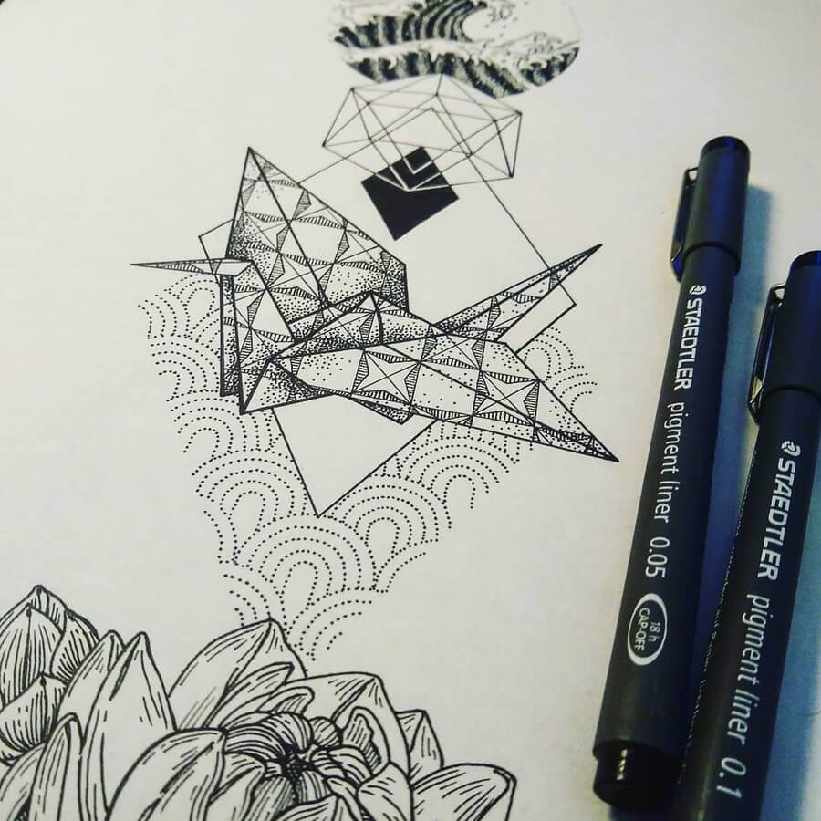 05-Origami-crane-Ink-Drawings-Poppy-Mili-www-designstack-co