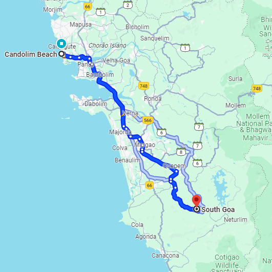Candolim to South Goa Route