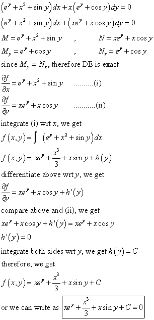 Differential Equations Solved Examples Solve The Exact Differential Equation E Y X 2 Sin Y Dx X E Y Cos Y Dy 0