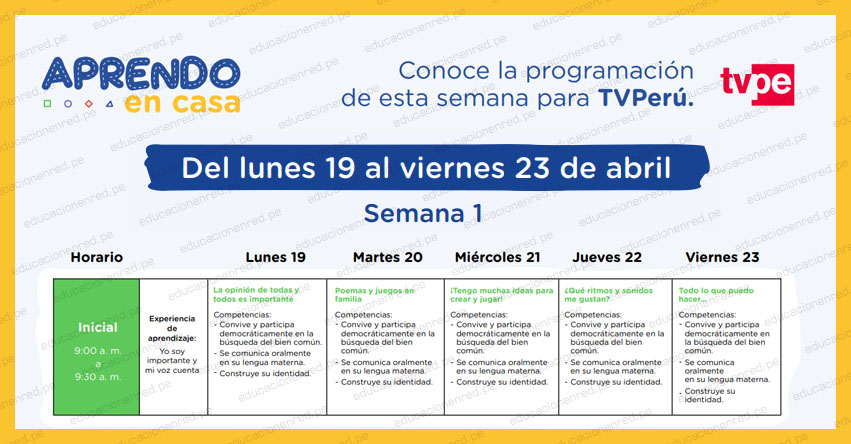 APRENDO EN CASA 2021: Programación del Lunes 19 al Viernes 23 de Abril - MINEDU - TV Perú y Radio Nacional (ACTUALIZADO SEMANA 1) www.aprendoencasa.pe