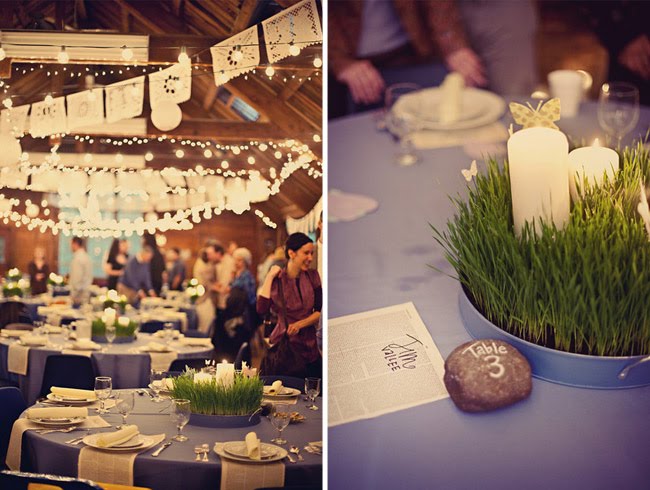 wedding reception with paper garlands