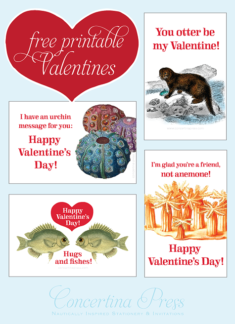 Concertina Press - Stationery and Invitations: Free Printable Valentines -  Nautical Puns!