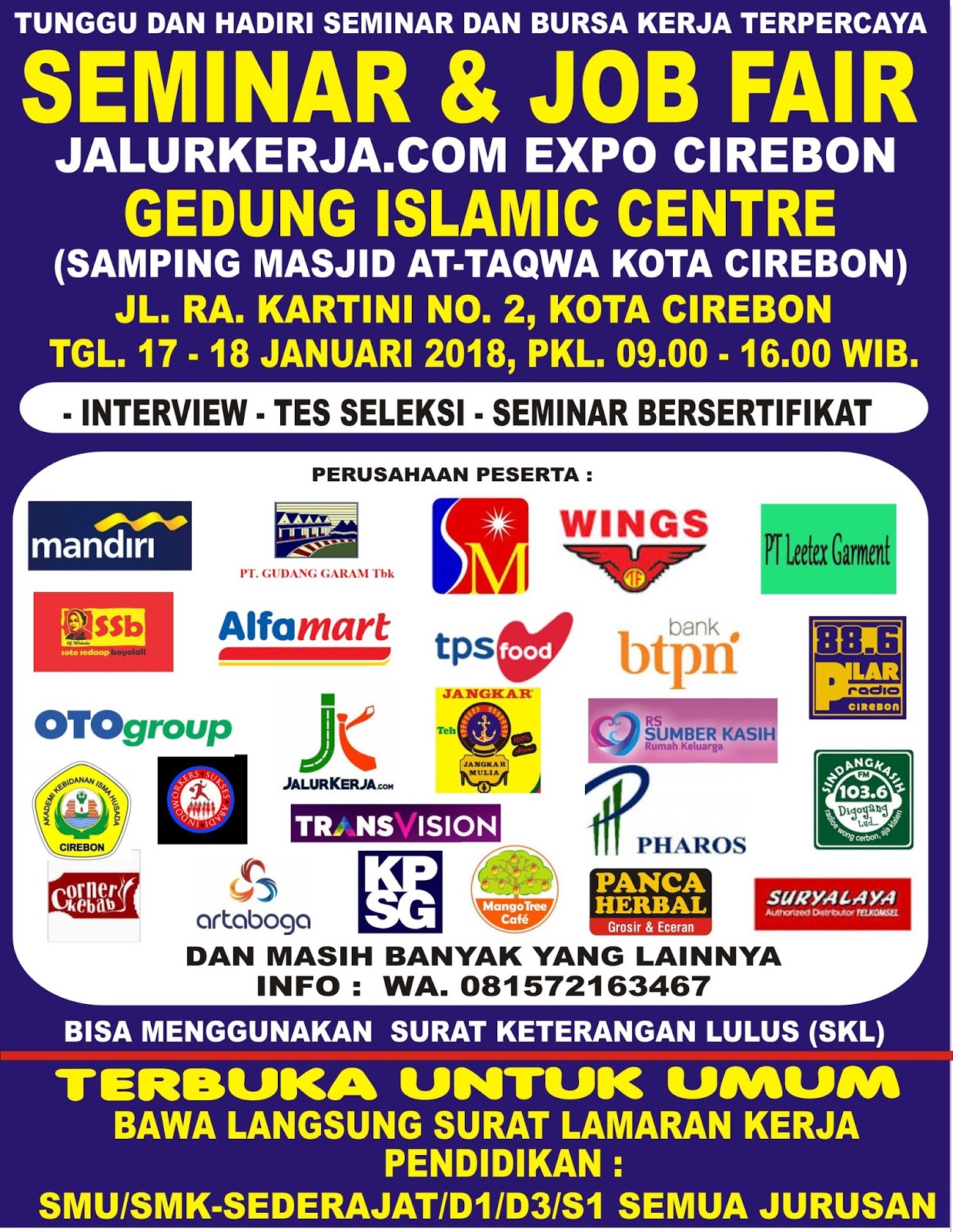 Job Fair Hadir Kembali di Cirebon 17 18 Januari 2018 di