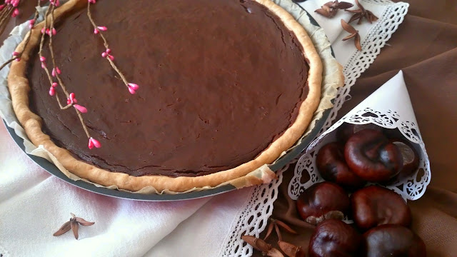 tarta castaña chocolate masa quebrada horno pastel postre desayuno merienda rico otoño marron glace crema fácil rico receta