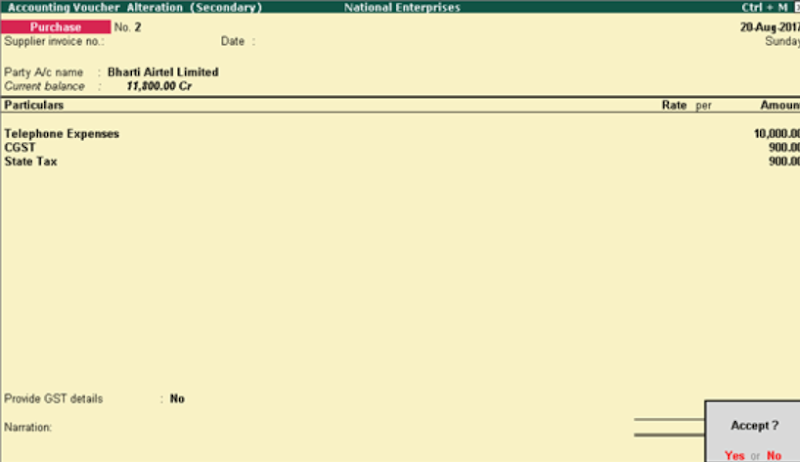 Purchase entry in tally with GST Hindi