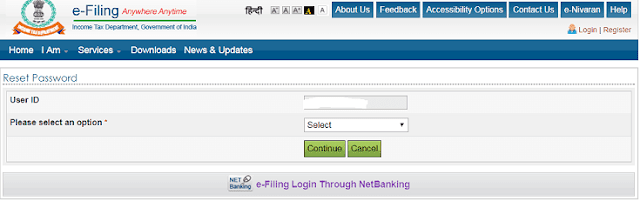 Reset Income Tax e-filing password