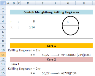 menghitung keliling lingkaran dengan rumus excel