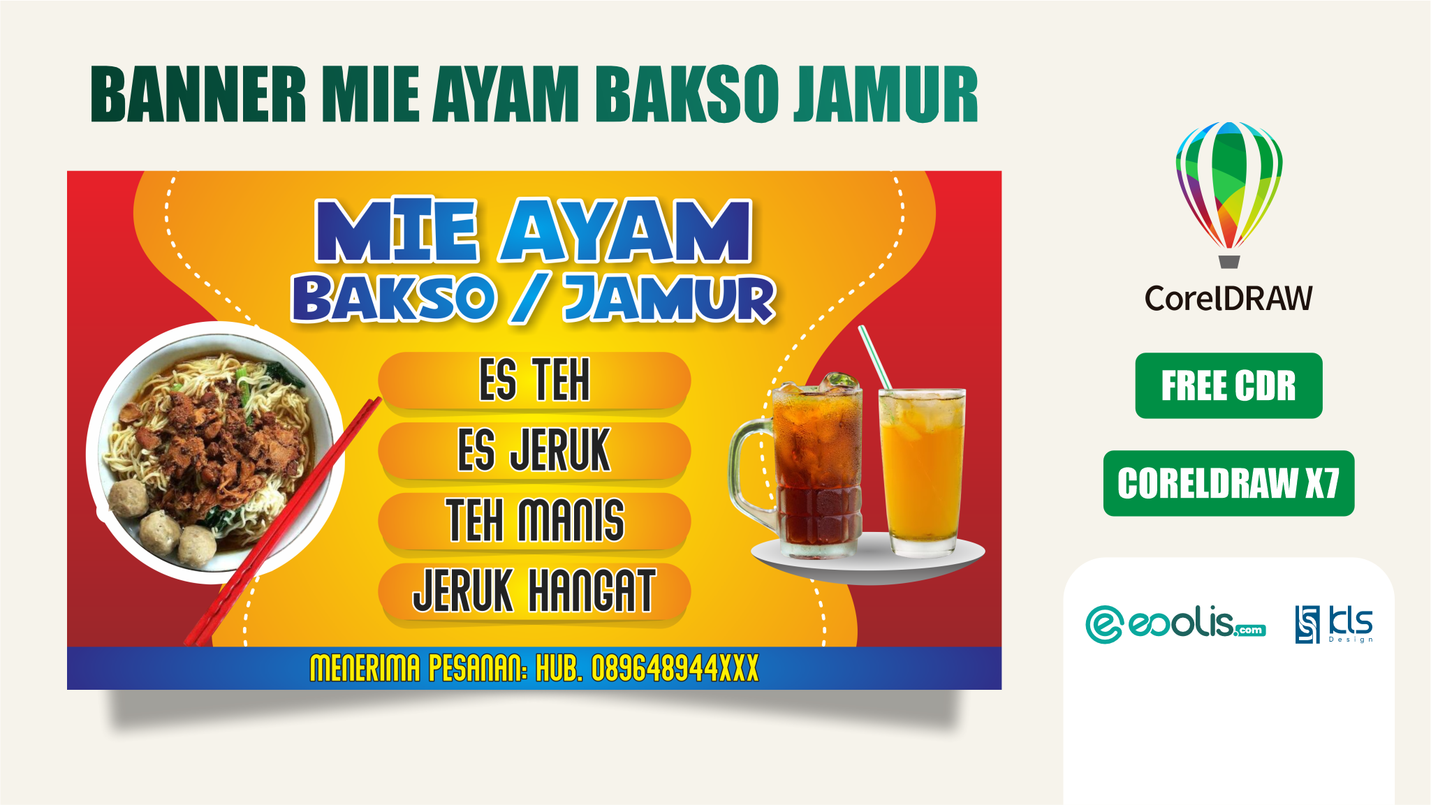 Desain Banner Mie Ayam Bakso Jamur CorelDraw X7 eoolis.com