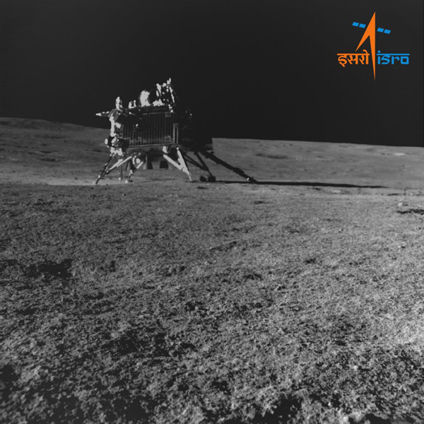 An image of the Vikram Lander that was taken by the Pragyan Rover from a distance of about 15 meters (49 feet) on the lunar surface...on August 30, 2023.