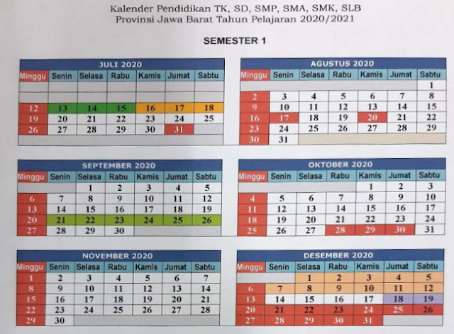 Kalender Pendidikan Provinsi Jawa Barat Tahun Pelajaran 2020/2021