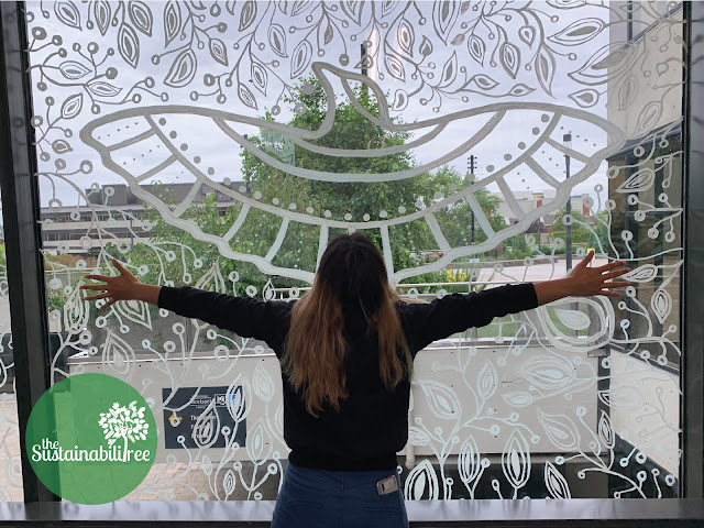Student stretches arms across Bird friendly mural uOttawa