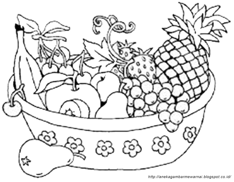 Gambar Mewarnai Buah buahan  Dalam Keranjang Untuk Anak 