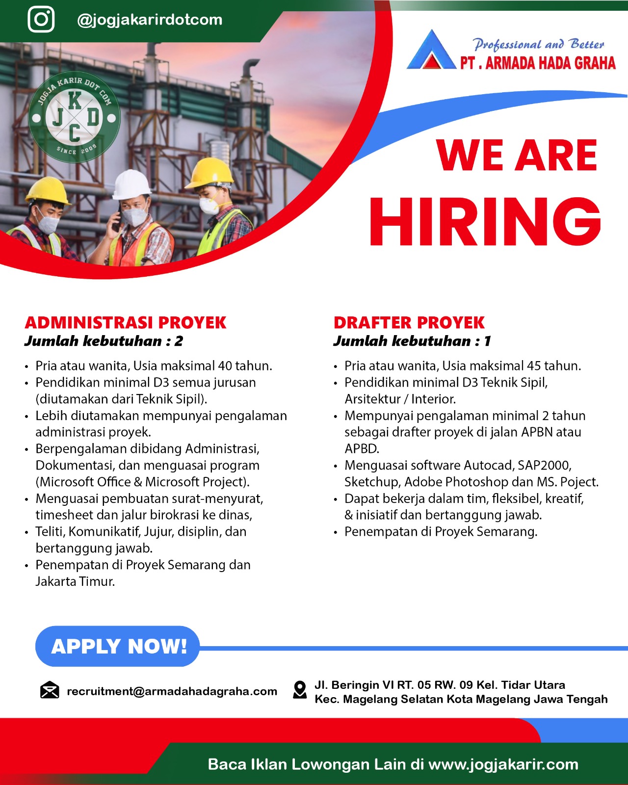 Loker Semarang, Magelang, Jakarta Terbaru di PT Armada Hada Graha