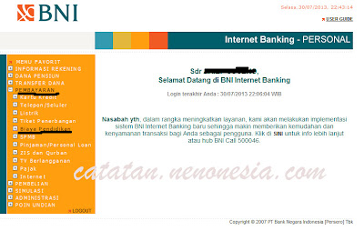 Bayar Uang Kuliah BNI internet Banking