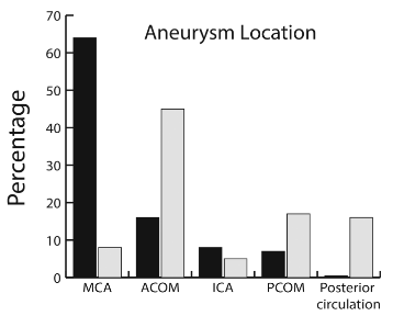 図：脳動脈瘤の位置とコイル クリップの棲み分け