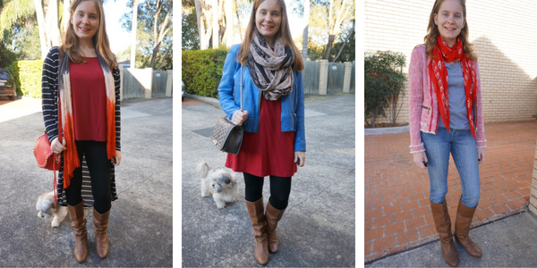 3 ways to wear tan knee high boots with red outfits awayfromtheblue