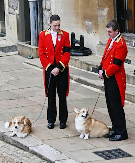 Queen Elizabeth II and her dogs Muick and Sandy