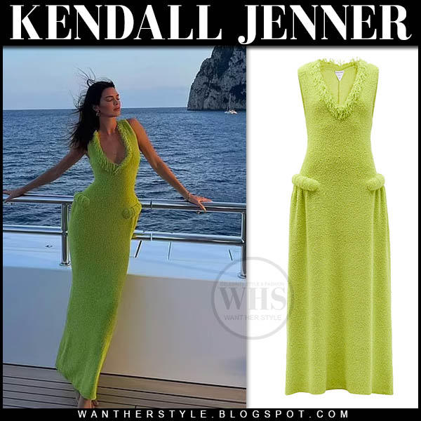 Kendall Jenner in green maxi dress on a boat