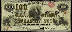 US paper money 1864 One Hundred Dollar Compound Interest Bearing Note