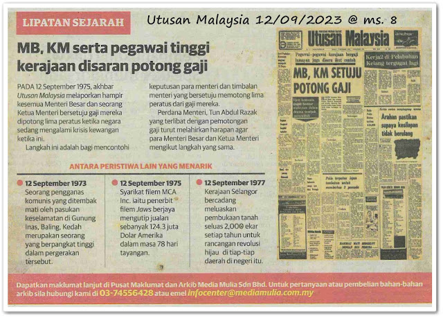 Lipatan sejarah 12 September - Keratan akhbar Utusan Malaysia 12 September 2023