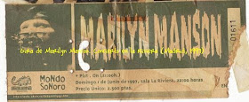 Entrada, ticket, Marilyn Manson, Dead To The World, 1997, Riviera,