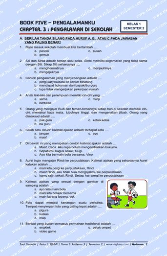 Download Soal Tematik Kelas 1 Tema 5 Subtema 3 Kurikulum 2013