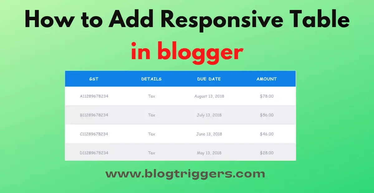 How to Add Responsive Table Using Css in blogger