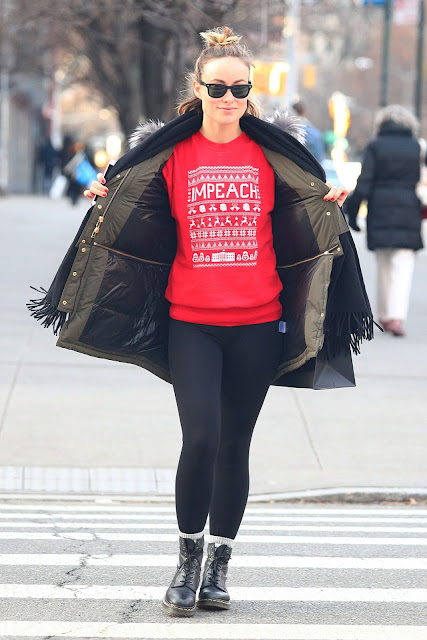 Olivia Wilde Photo In Red Impeach Christmas Sweater 