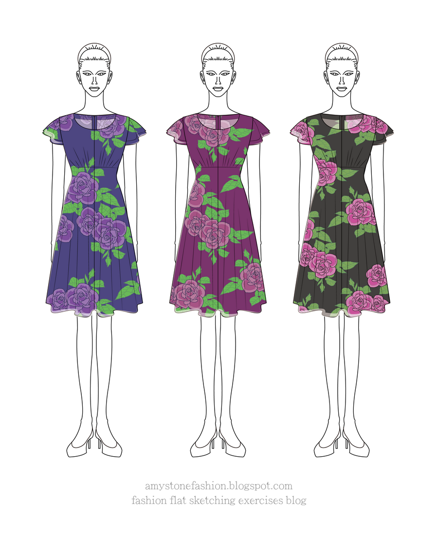 Floral-Print Fit-Flare Dresses Drawing