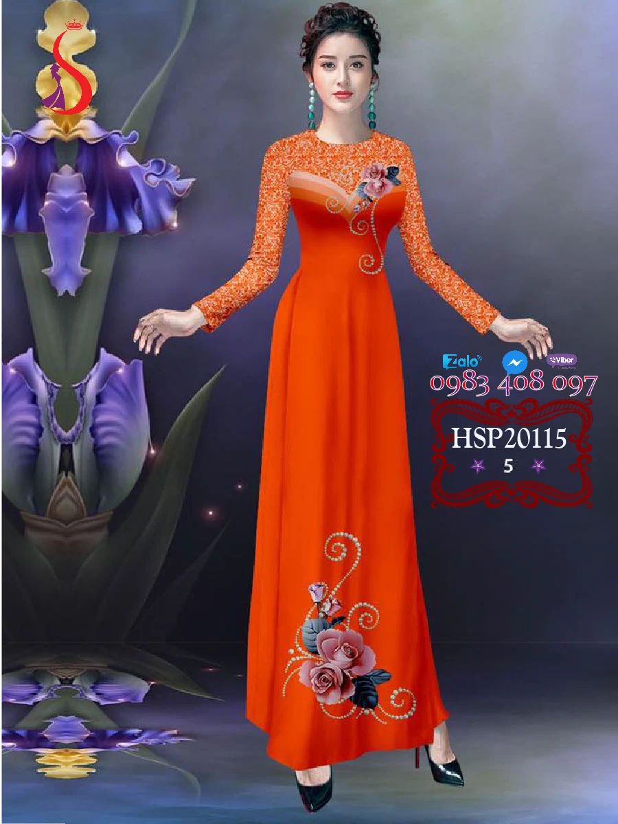 Duyên dáng nét Thanh Xuân với design áo dài hoa hồng đẹp VSHP098115