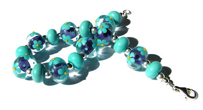 Lampwork glass and sterling silver bracelet