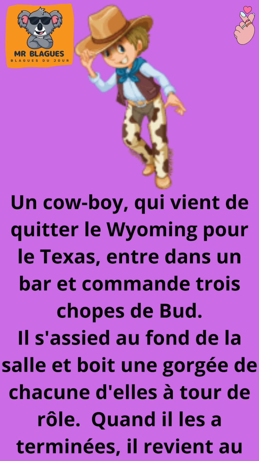 Ce cow-boy du Texas commande toujours trois boissons au bar.