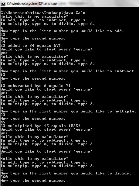 Calculator java based program