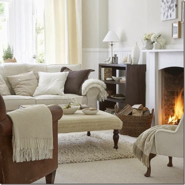 Simple-white-living-room-design-with-fireplace-and-brown-cabinet