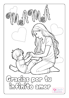 Día de la Madre imagen para colorear de niño y mamá