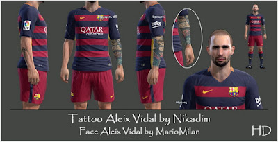 PES 2013 Aleix Vidal Face + Tattoo by MarioMilan & Nikadim