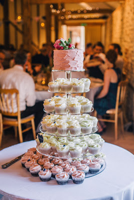 A tower of vegan wedding cupcakes