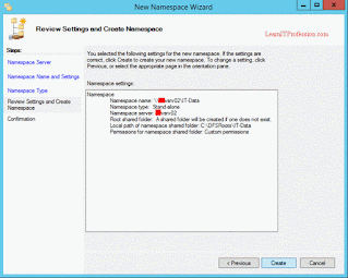 how to configure dfs namespace on windows server