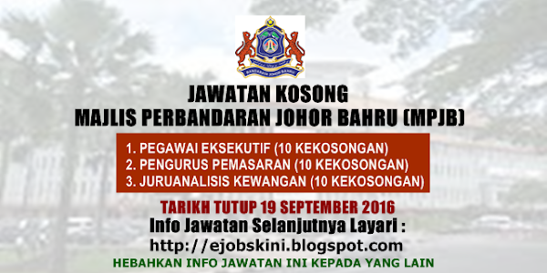 Jawatan Kosong Majlis Perbandaran Johor Bahru (MPJB) - 19 September 2016