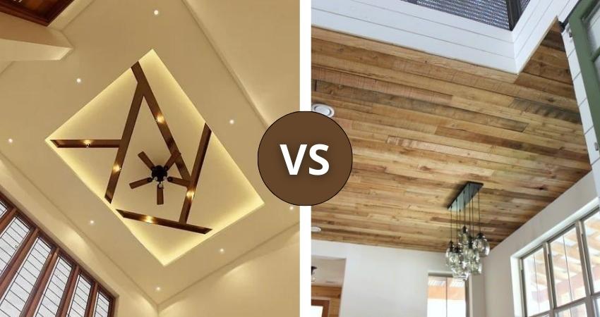 perbandingan plafon gypsum vs plafon kayu
