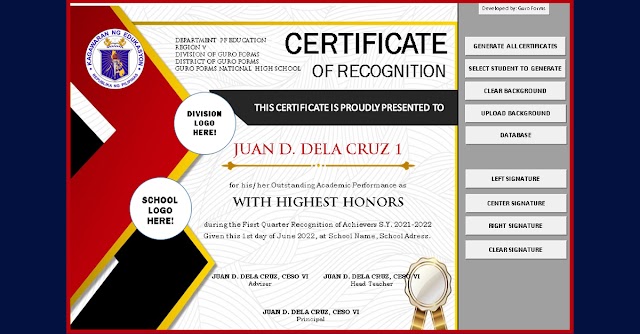 NEW! Automatic Certificate of Recognition for Kinder to SHS | Free to download here!