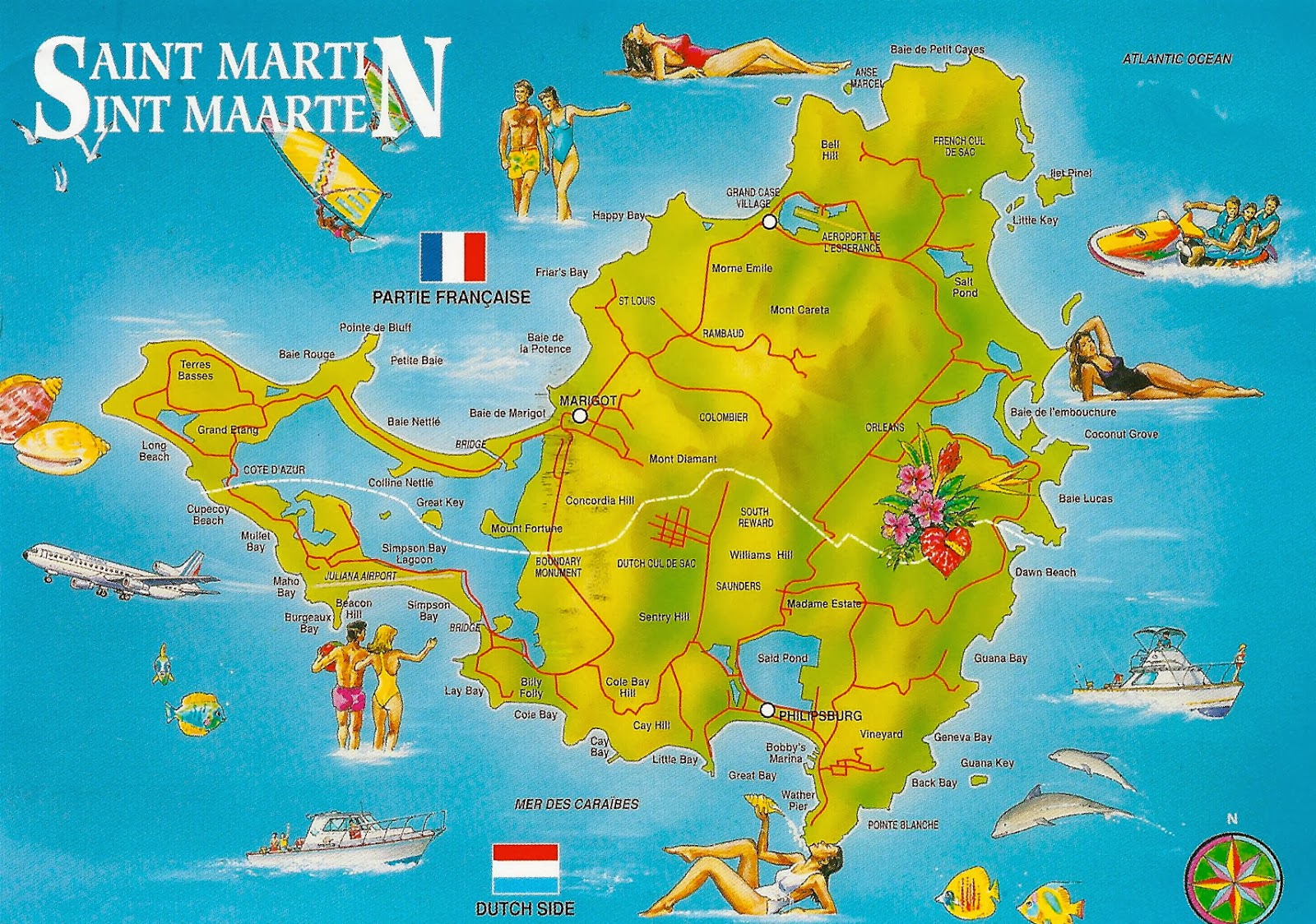 My Favorite Views Saint  Martin Map  with Both Flags