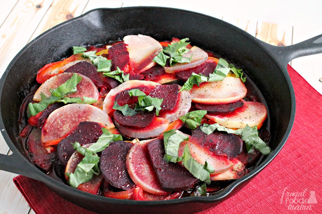 A classic French dish gets a hearty wintertime makeover with the addition of beets & turnips in this easy to make Winter Vegetable Ratatouille.