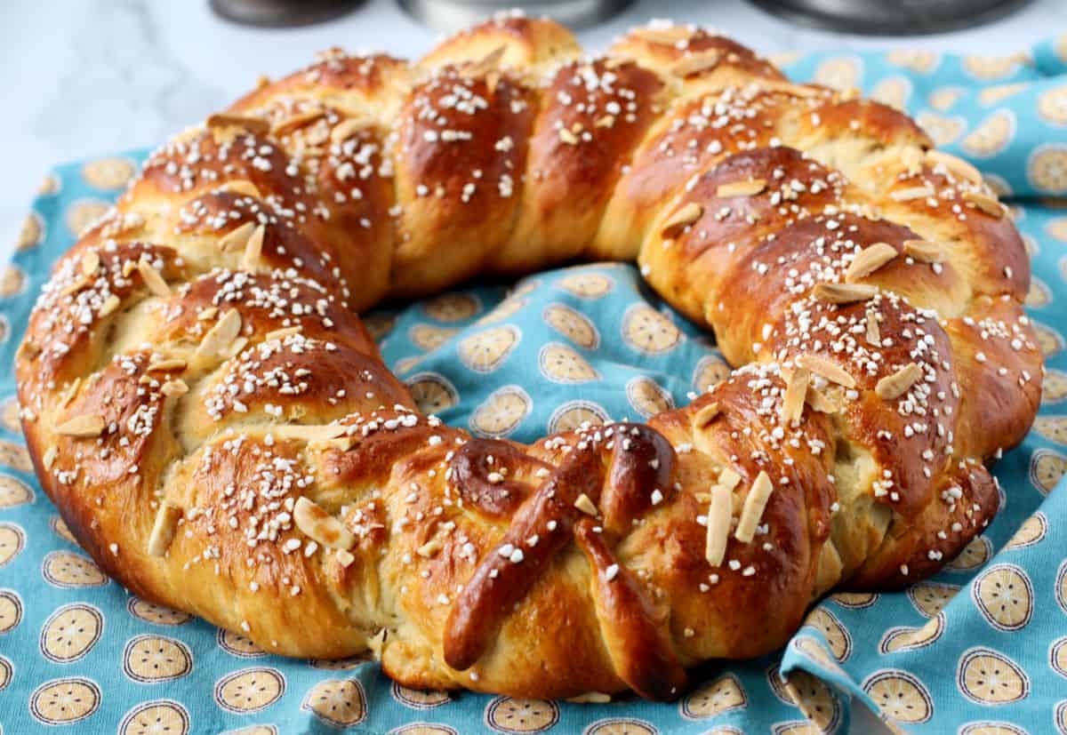 Finnish Pulla Bread with a dough bow.