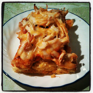 Cheesy Chicken Tamale Bake: jazzed up cornbread baked with enchilada sauce and chicken and lots of cheese. YUM