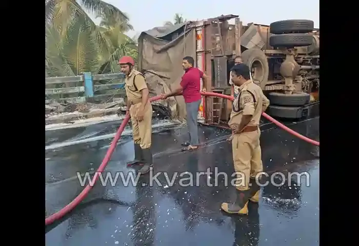 Lorry lost control and overturned.