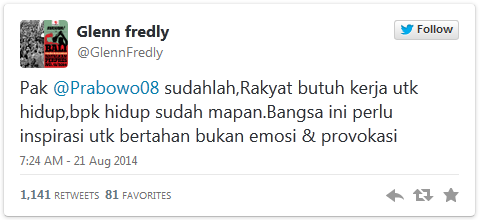 Hakim MK Tolak Gugatan Prabowo Hatta komentar Glenn Fredly di Twitter