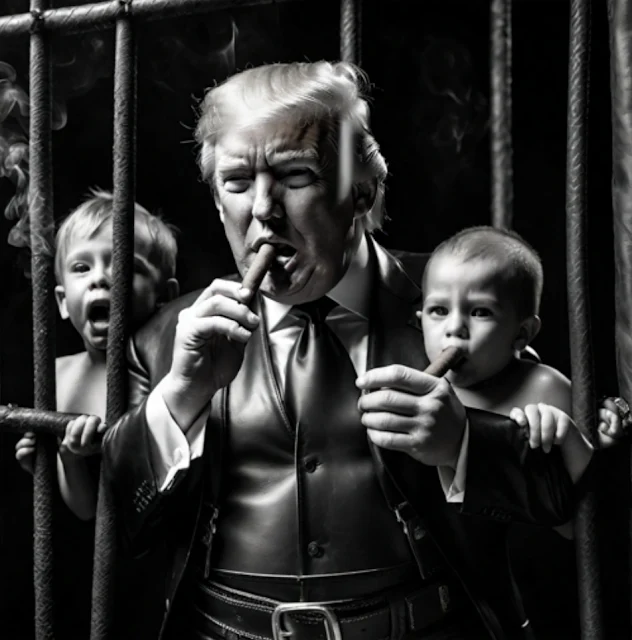 Packing my photograph of Donald Trump in a caged smoking a cigar with babies