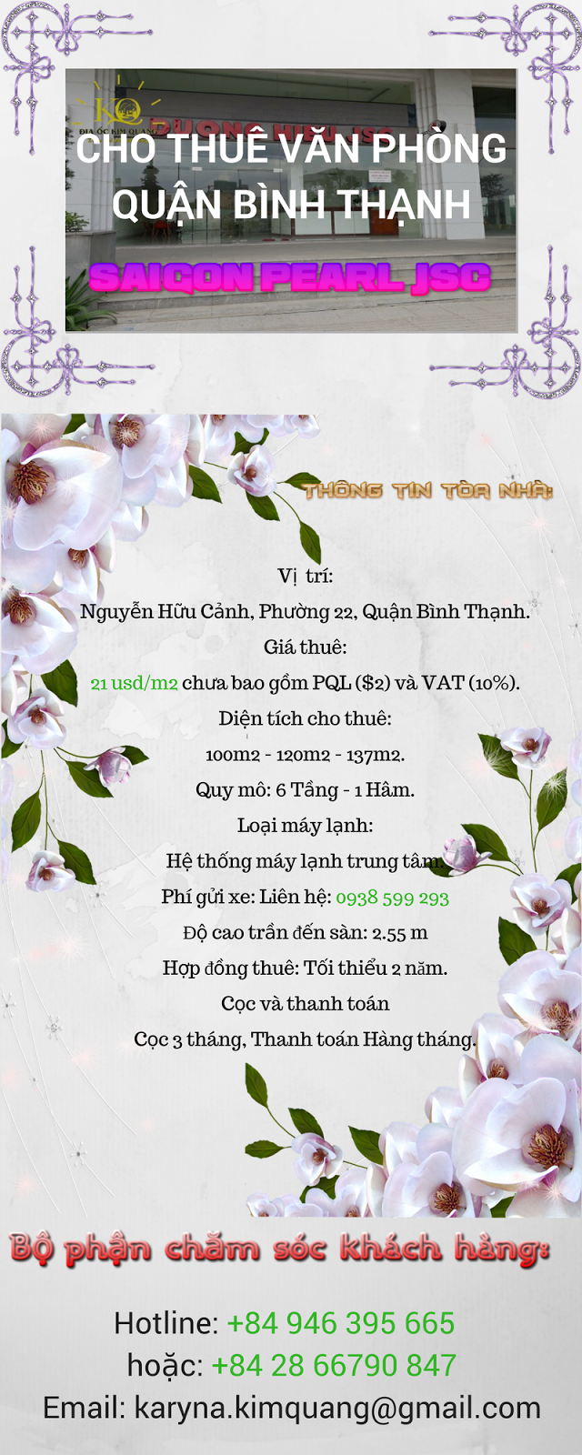 Cho thuê văn phòng quận Bình Thạnh Saigon Pearl JSC 