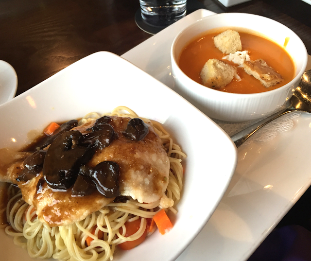 Prix Fixe Lunch featuring Chicken Marsala and Tomato Bisque at The Chocolate Sanctuary in Gurnee, IL